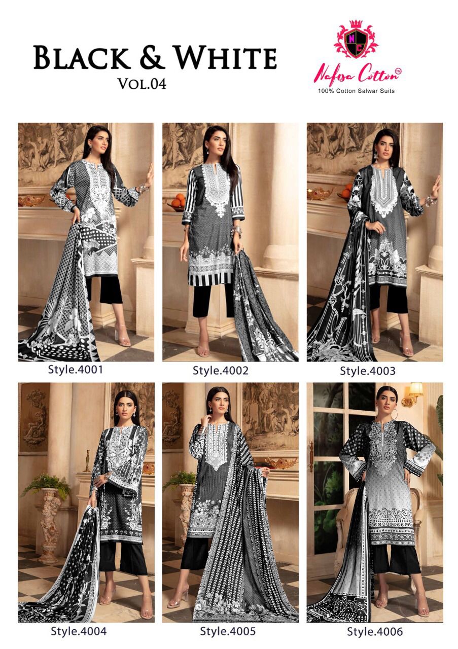 Nafisa Black And White 4 fancy Designer Casual Wear Karachi Cotton Dress Material Collection